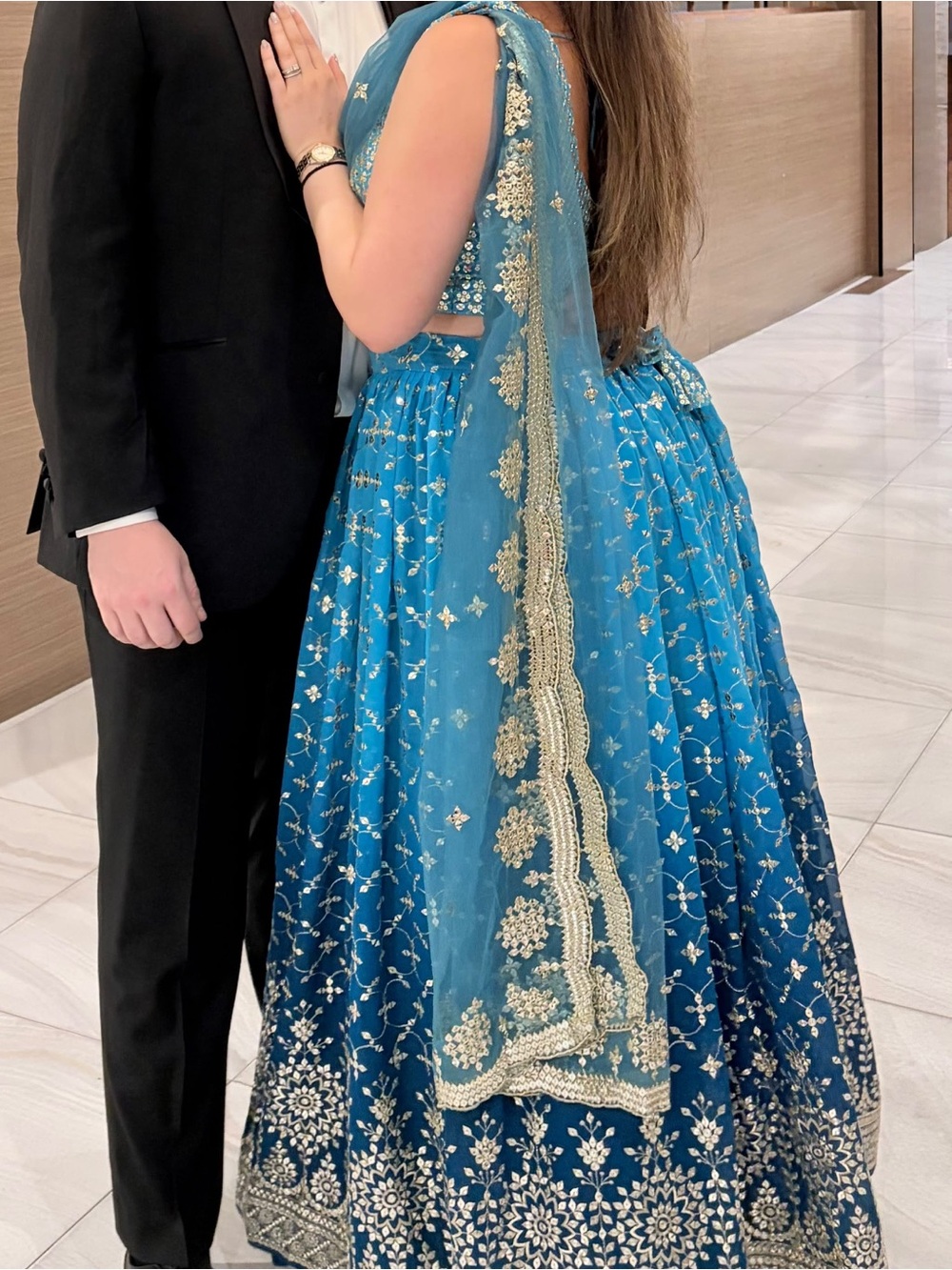 Rama Blue/ Teal Blue Embroidered Lehenga Choli Set - Size 8